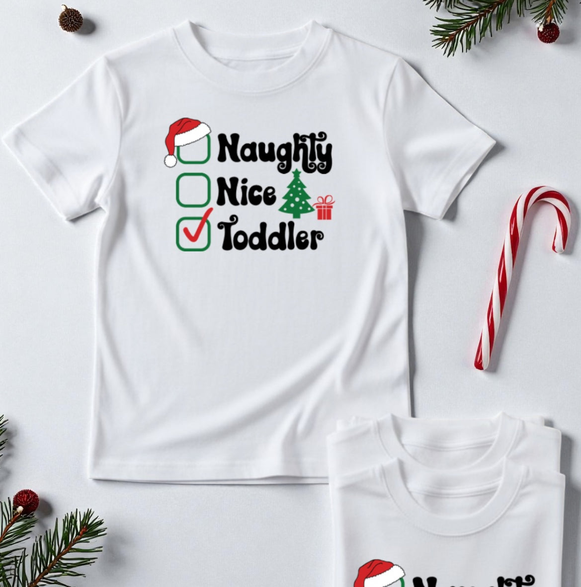 Naughty, Nice, Toddler Christmas T-Shirt