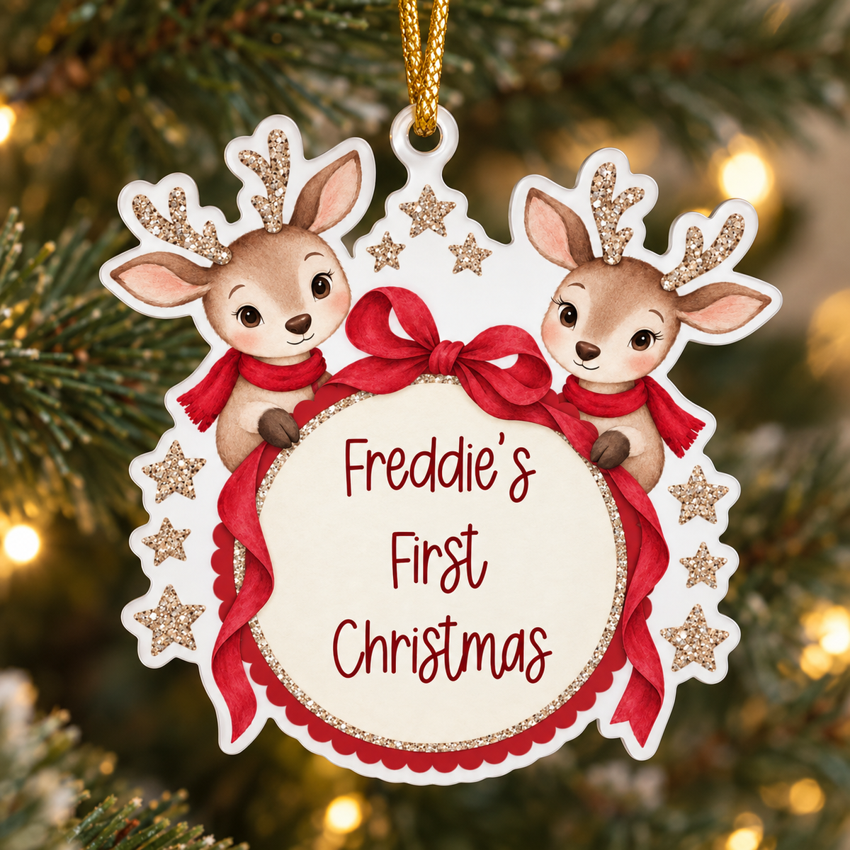Personalised First Christmas Reindeer Acrylic Ornament