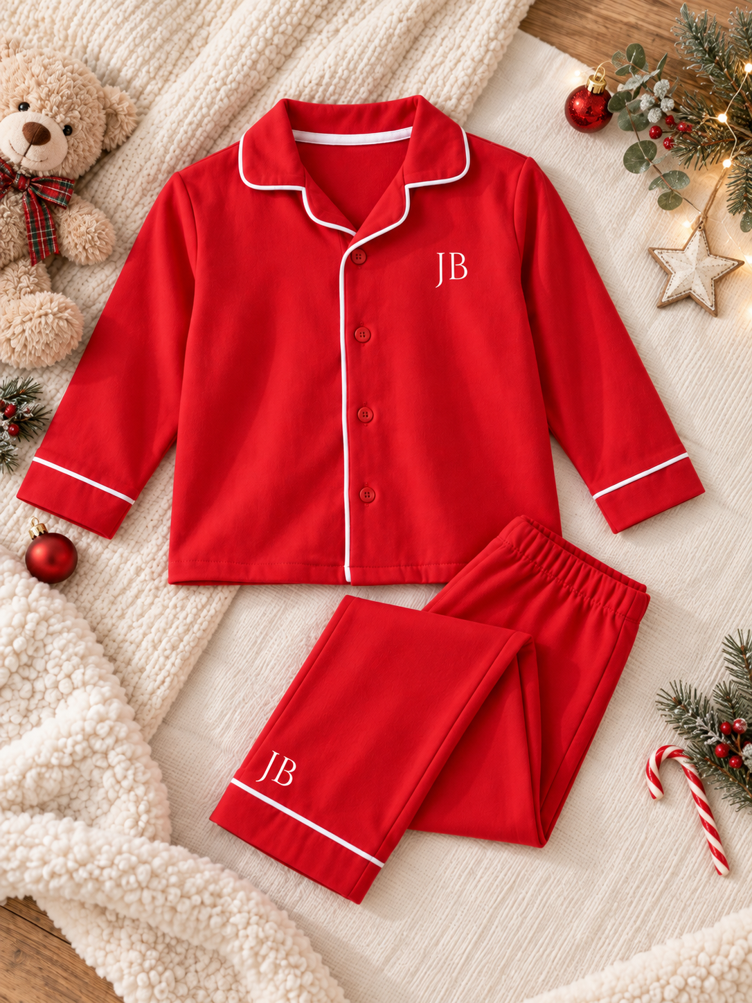Personalised Red Initial Pyjamas – 100% Brushed Cotton