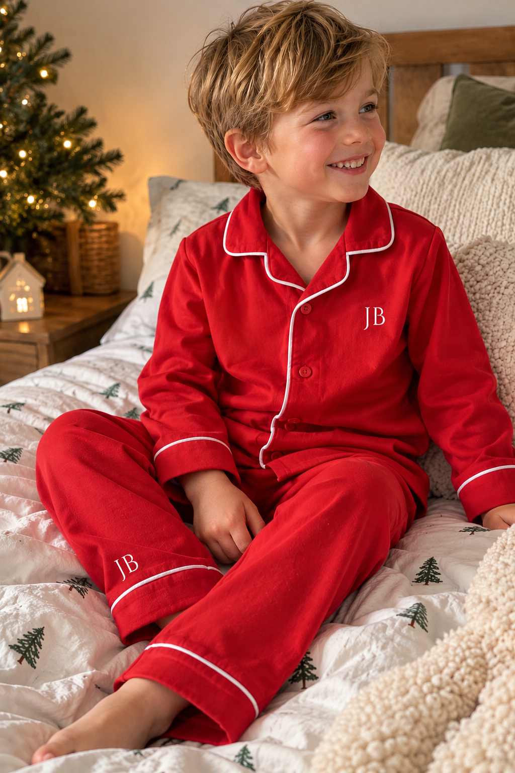 Personalised Red Initial Pyjamas – 100% Brushed Cotton