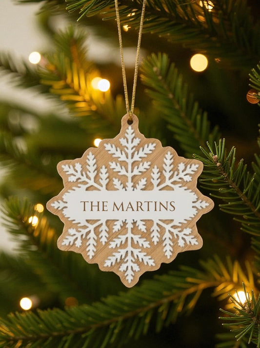 Bamboo & Acrylic Personalised Snowflake Ornament