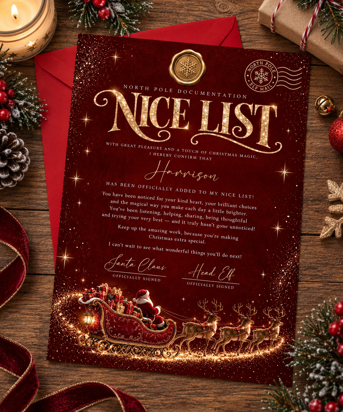 Personalised North Pole Nice List Certificate – The Sleigh Edition