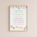 I Am Kind Affirmation Wall Print | Children’s Nursery Print | Positive Mindset Decor