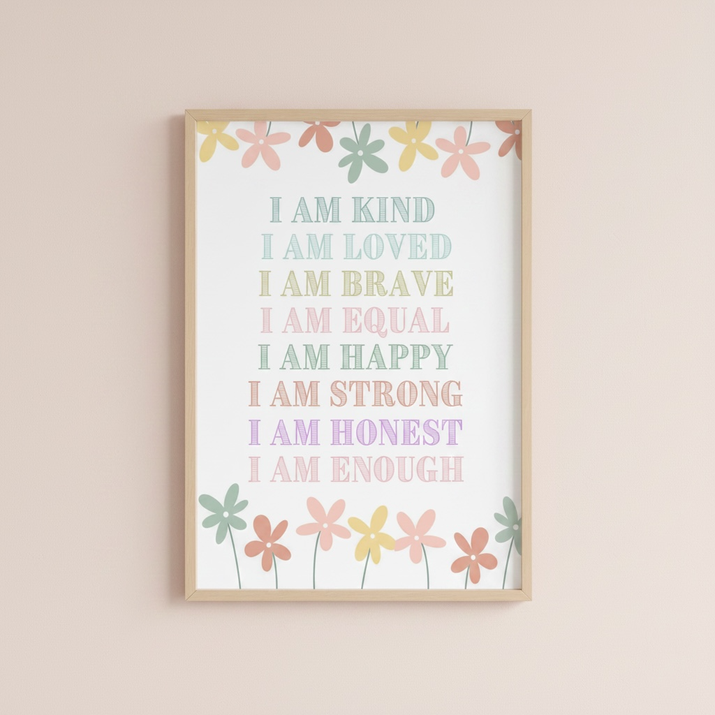 I Am Kind Affirmation Wall Print | Children’s Nursery Print | Positive Mindset Decor