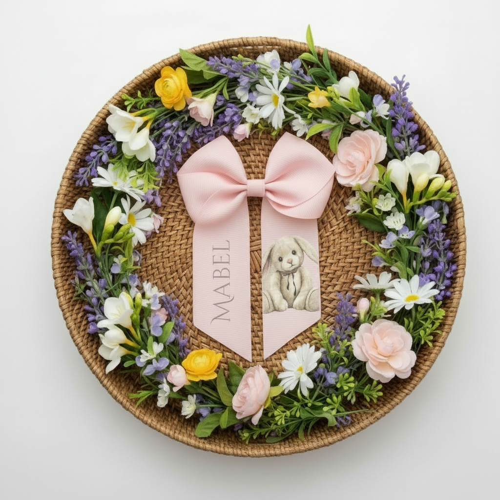 Personalised Easter Hair Bow - Neutral Bunny
