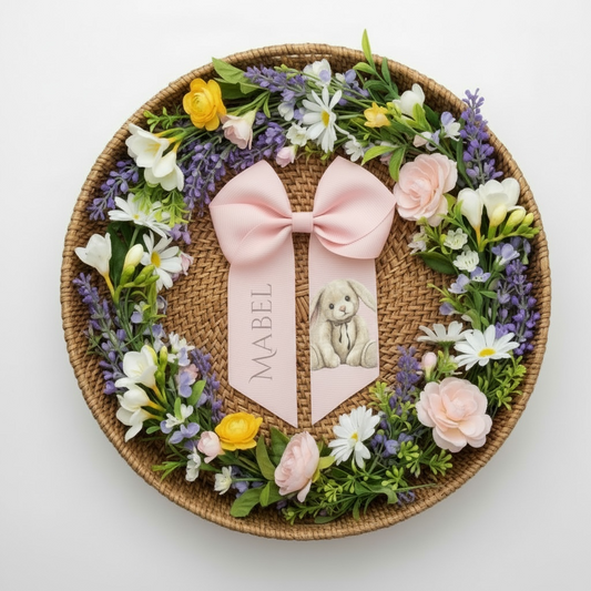 Personalised Easter Hair Bow - Neutral Bunny