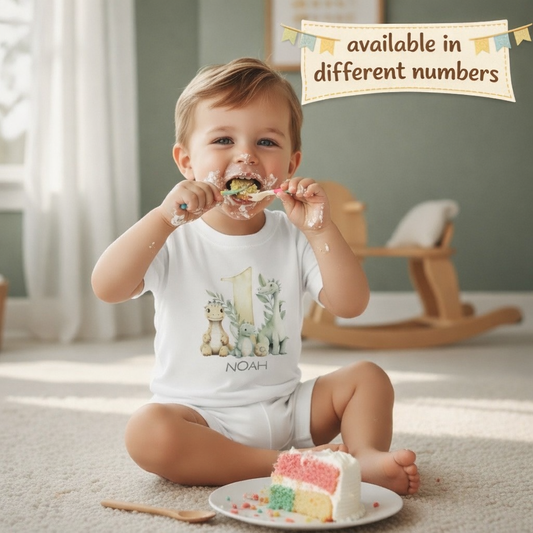 Personalised Dinosaur Birthday Number T-Shirt – Custom Name & Age