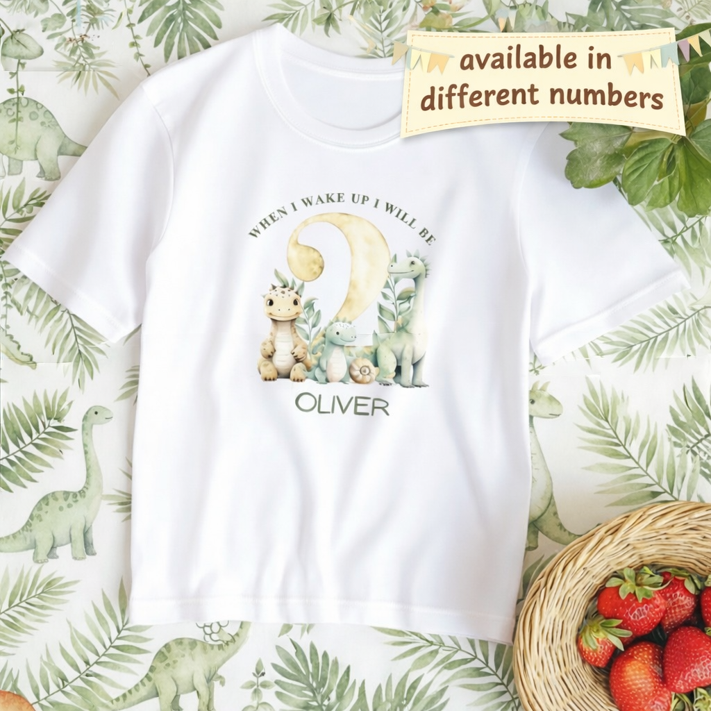 Personalised Dinosaur Birthday Number T-Shirt – Custom Name & Age