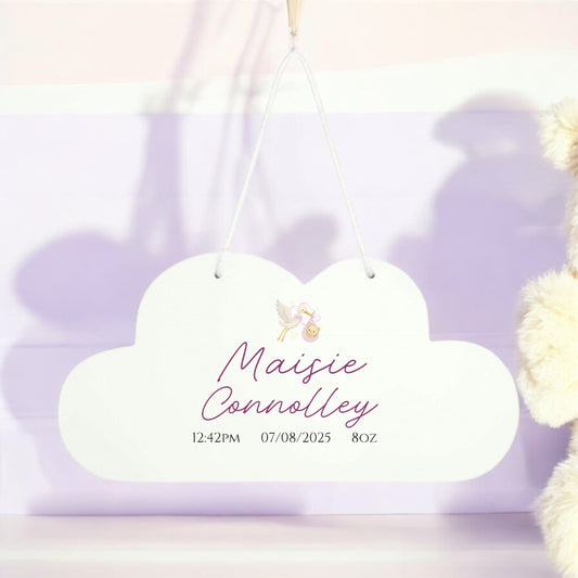 Personalised Wooden Cloud Birth Announcement Sign