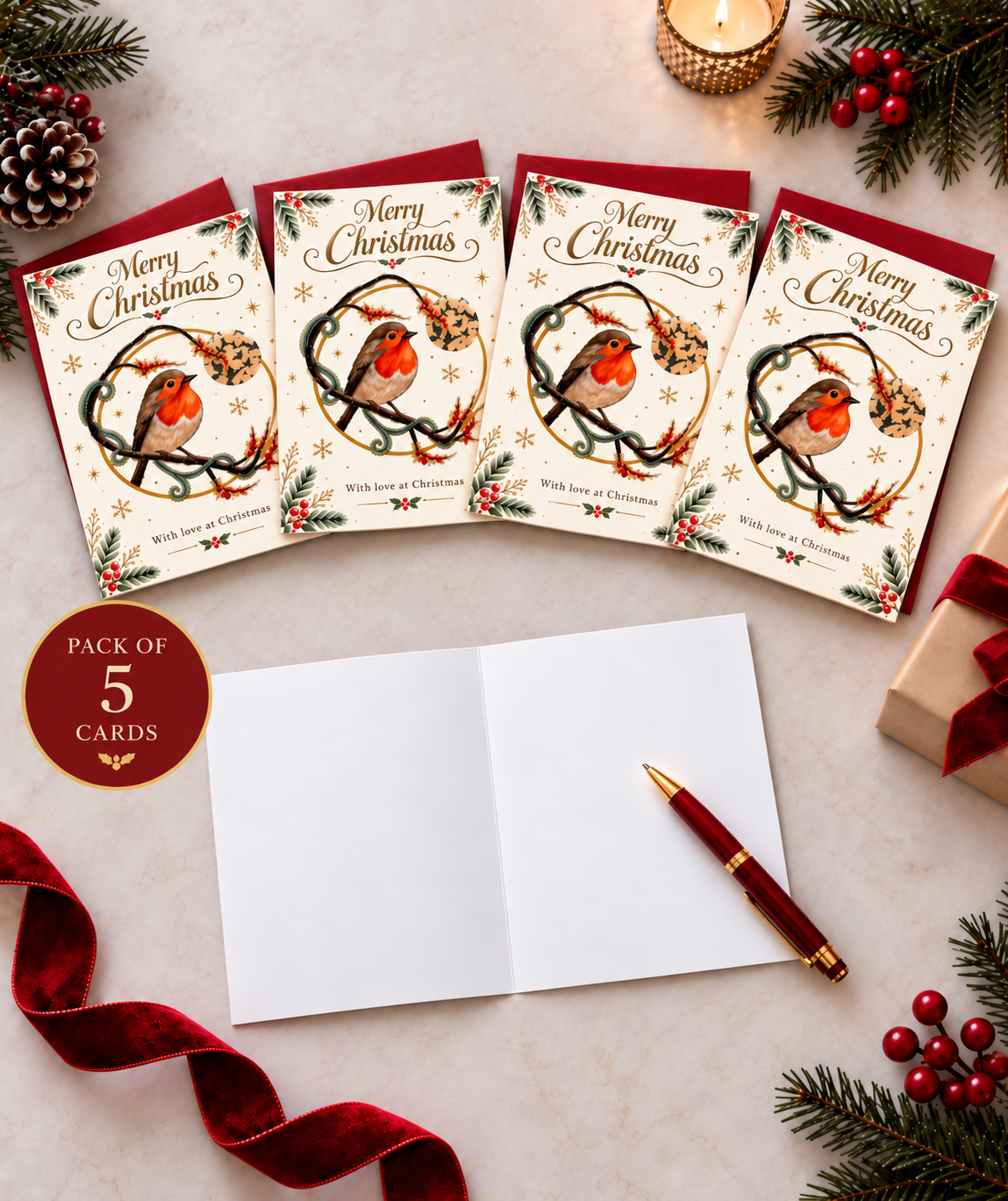Robin Christmas Cards – Pack of 5 | Oh-My x Scribbles With Love