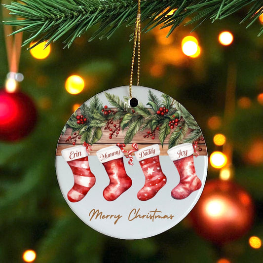 Family Stocking Ornament - Personalised Ceramic Ornament