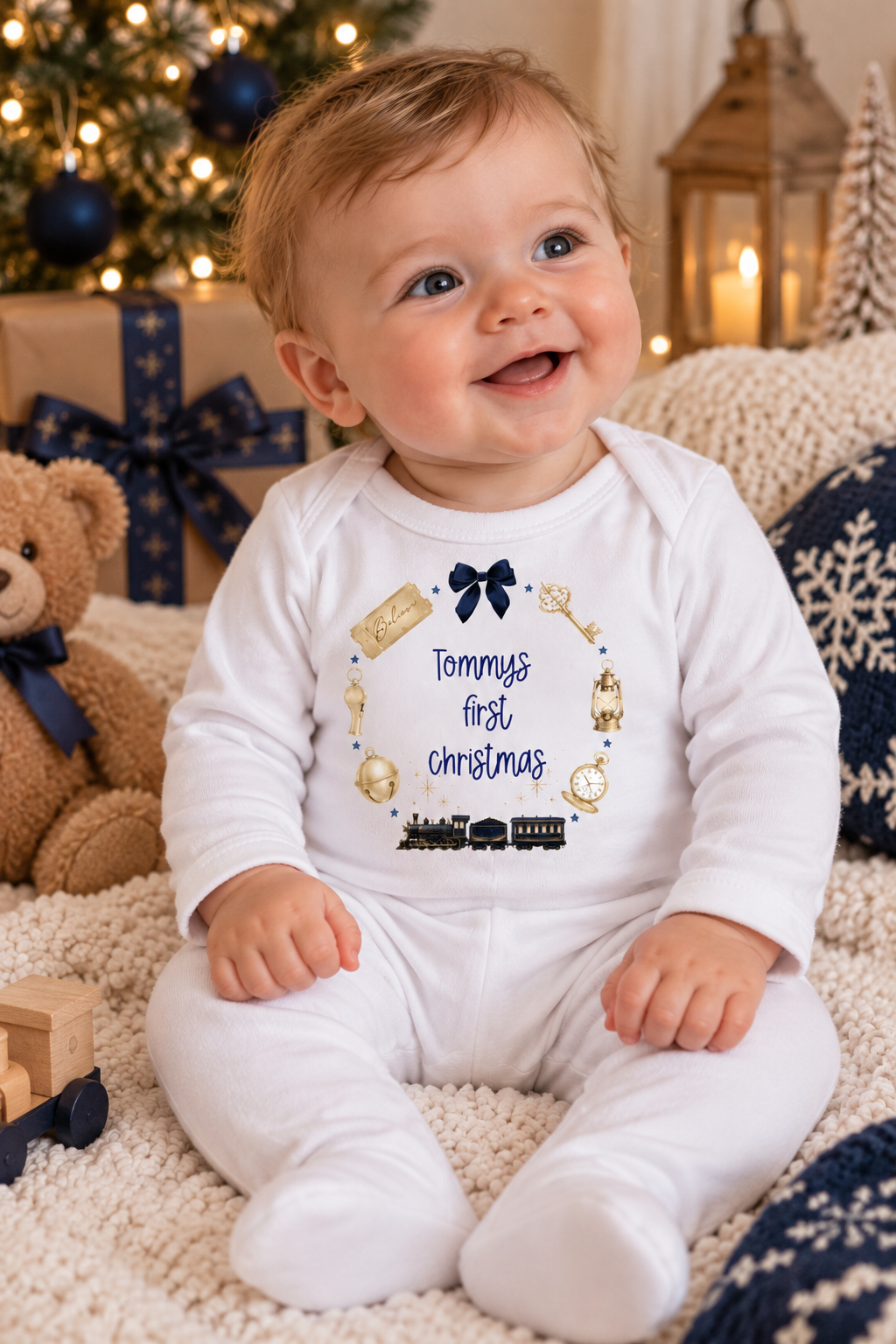 Personalised Baby’s First Christmas Rompersuit - Navy Blue