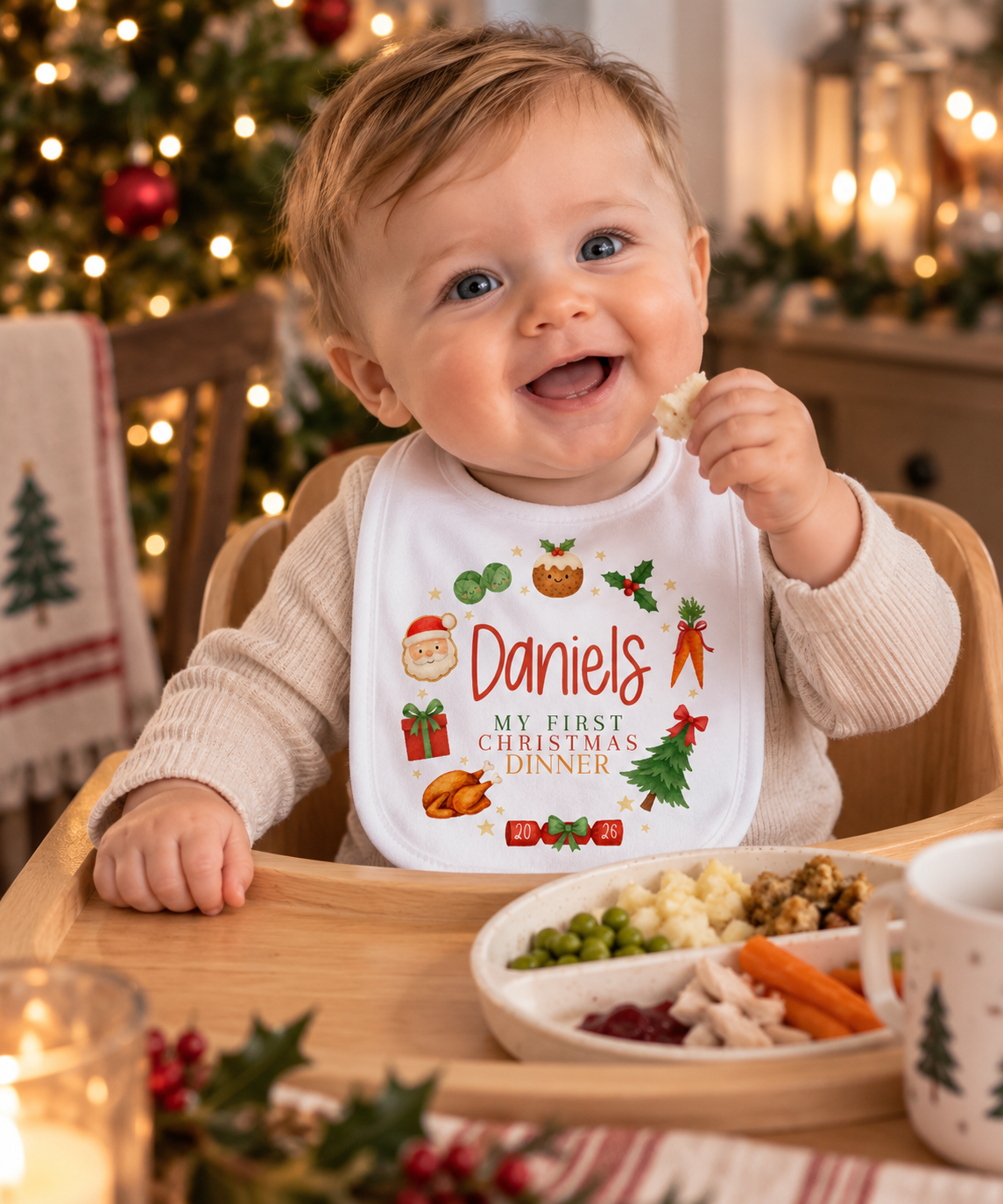 Personalised My First Christmas Dinner Pull Over Bib