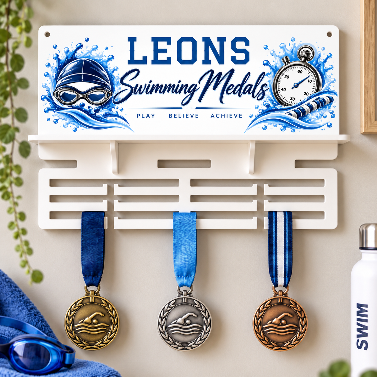 Personalised Sports Medal & Trophy Display Shelf