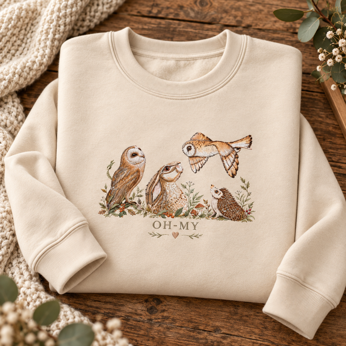 Oh-My Woodland Wildlife Sweatshirt | Embroidery Effect