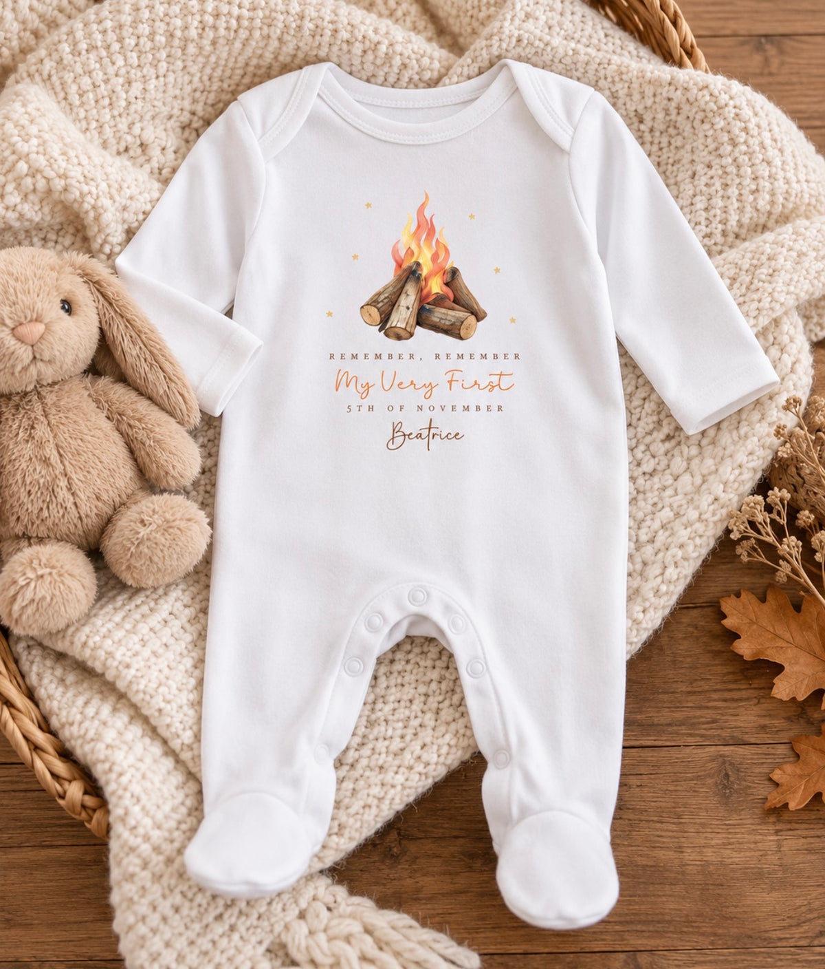 Personalised My Very First Bonfire Night Baby Rompersuit