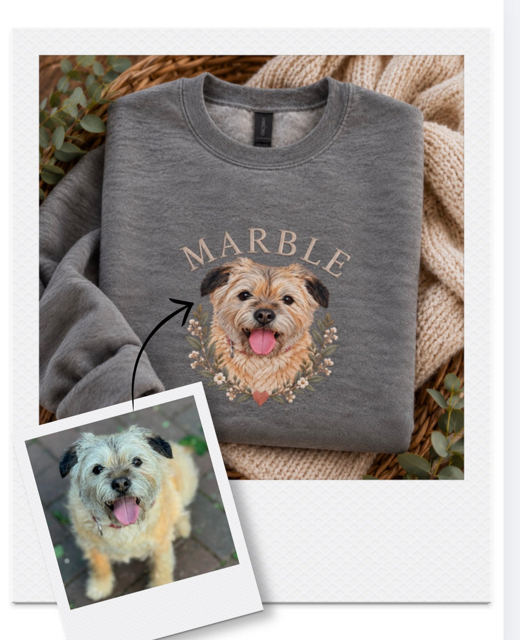 Personalised Pet Portrait Sweatshirt | Embroidery-Effect Print