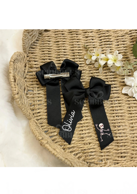 Personalised Skeleton Black 4" Hair Bow - Kids