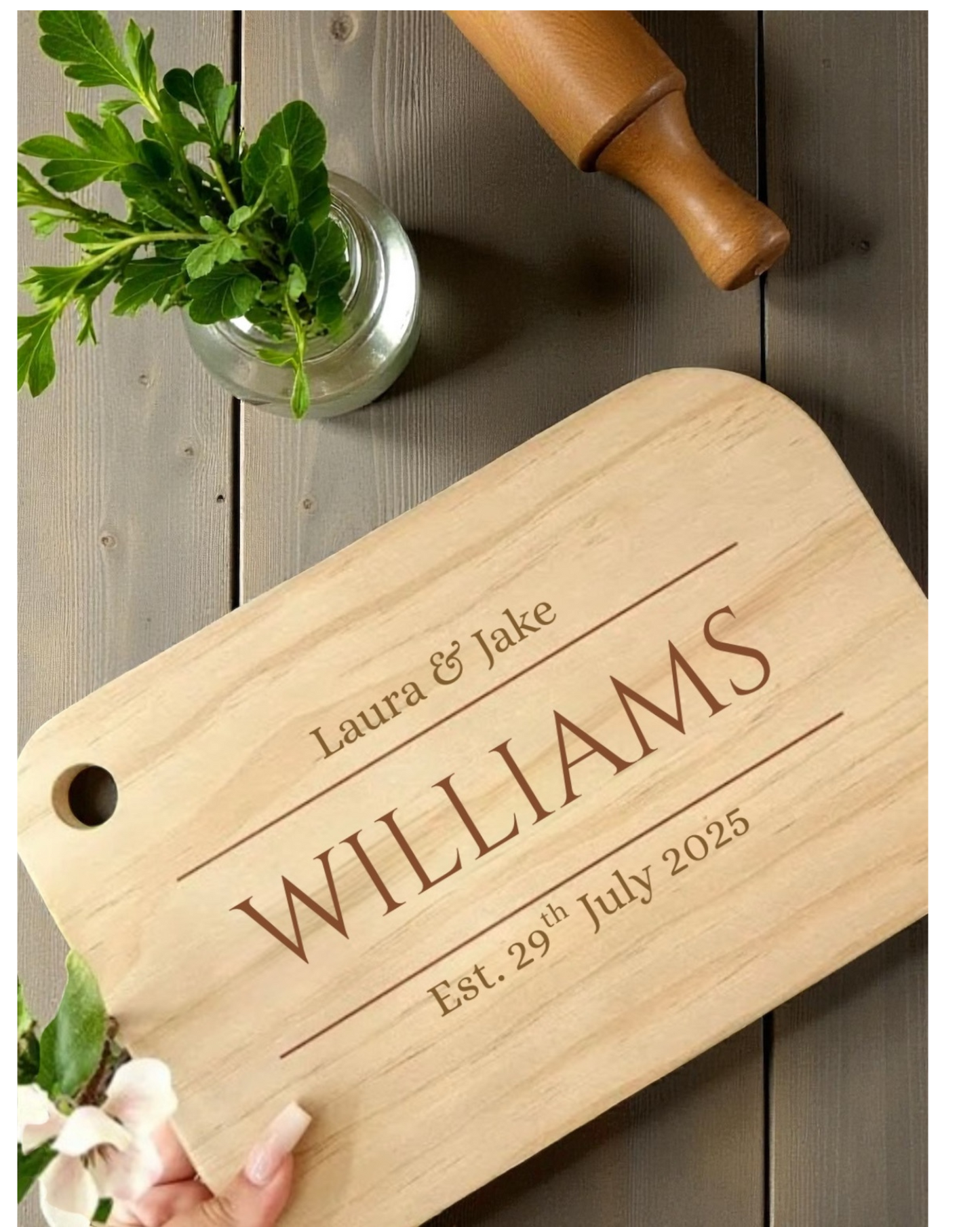 Personalised Bamboo Cutting Board – Custom Engraved Chopping Board with Names & Date | Wedding Gift, Anniversary Present, Housewarming Gift, Couple Kitchen Decor (19.5cm x 29cm)