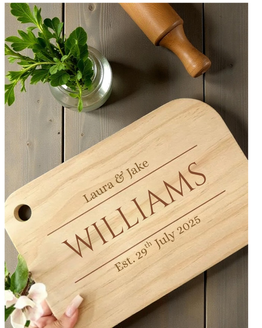 Personalised Bamboo Cutting Board – Custom Engraved Chopping Board with Names & Date | Wedding Gift, Anniversary Present, Housewarming Gift, Couple Kitchen Decor (19.5cm x 29cm)
