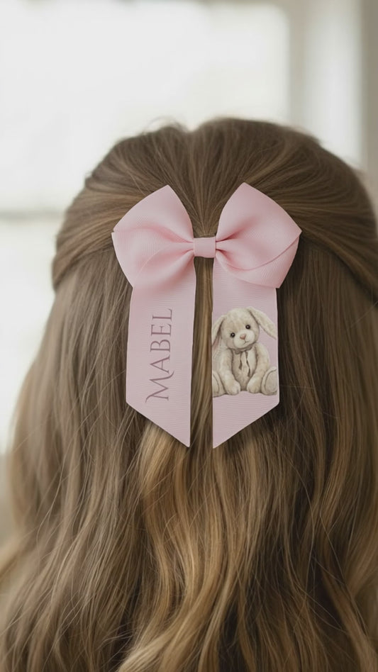 Personalised Easter Hair Bow - Neutral Bunny